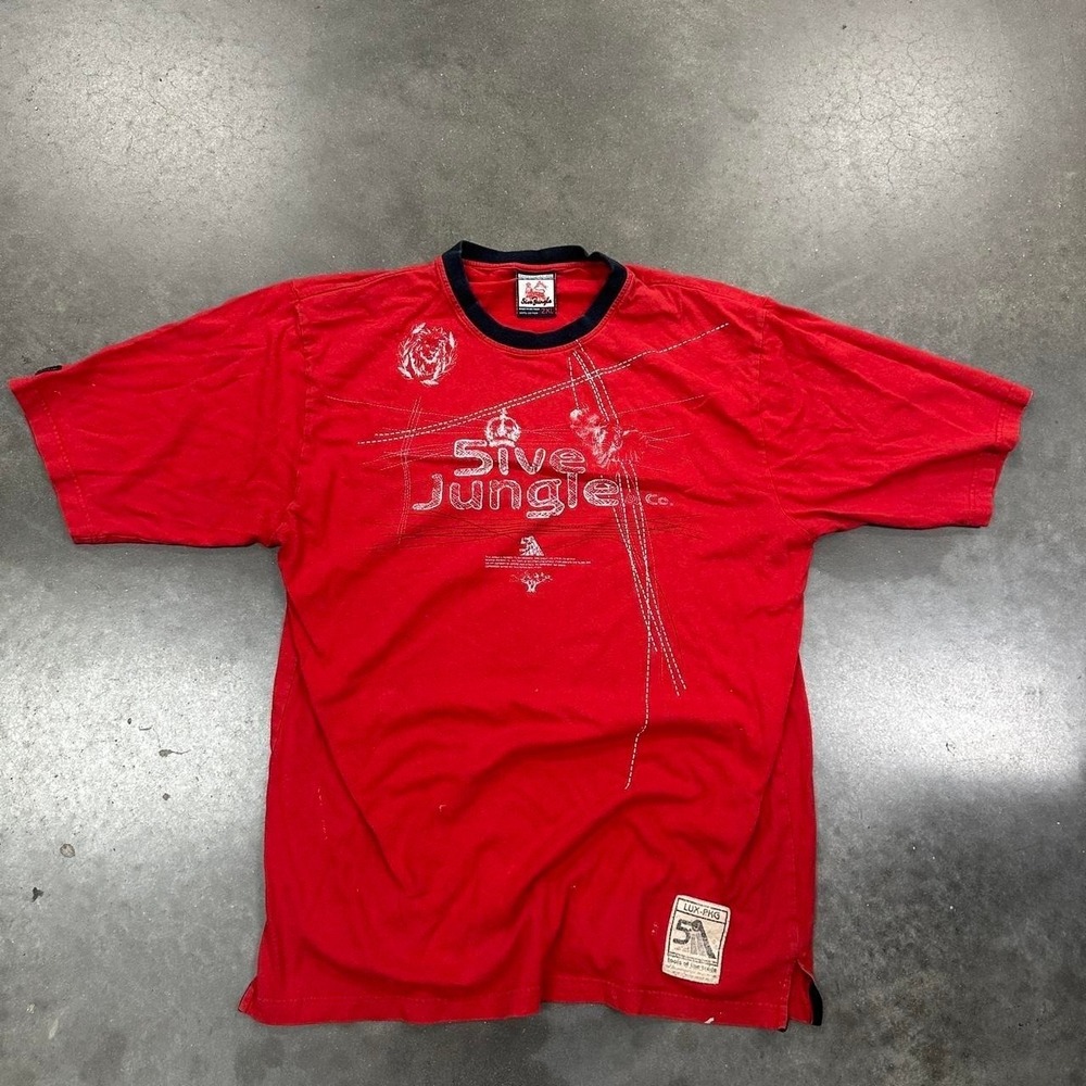 5ive jungle Red y2k graphic tee with black collar Size 2XL